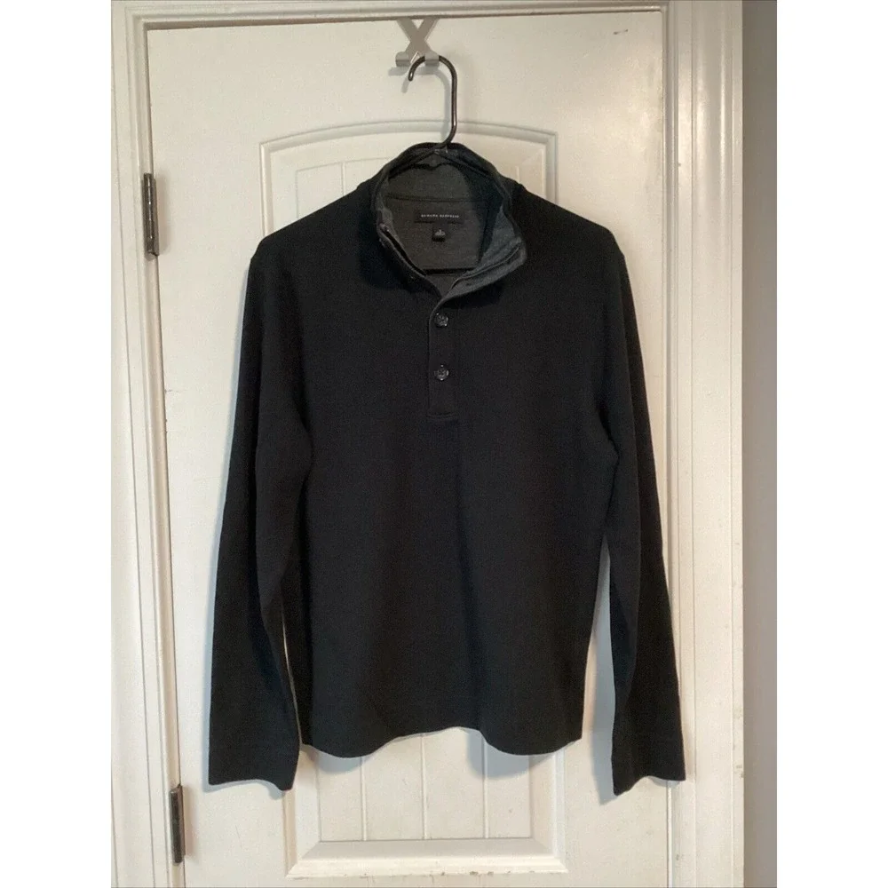 Banana Republic Sweater Mens Small Mock Neck Black Buttons